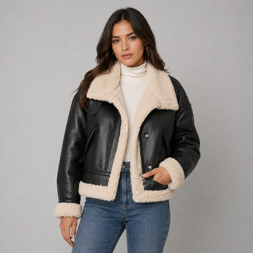 Women’s RAF B3 Shearling Aviator Bomber Leather Jacket