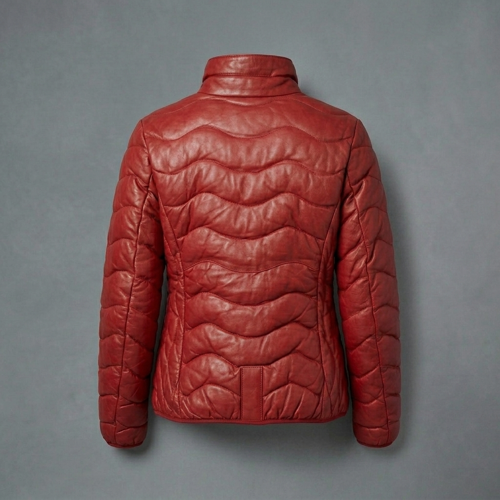Women’s Red Quilted Ribbed Leather Jacket