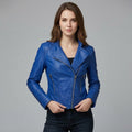 Women’s Royal Blue Classic Biker Leather Jacket