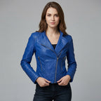 Women’s Royal Blue Classic Biker Leather Jacket