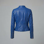 Women’s Royal Blue Classic Biker Leather Jacket