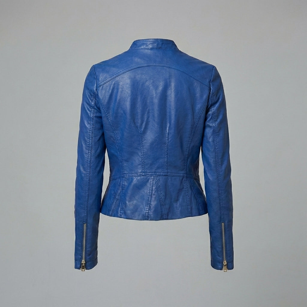 Women’s Royal Blue Classic Biker Leather Jacket