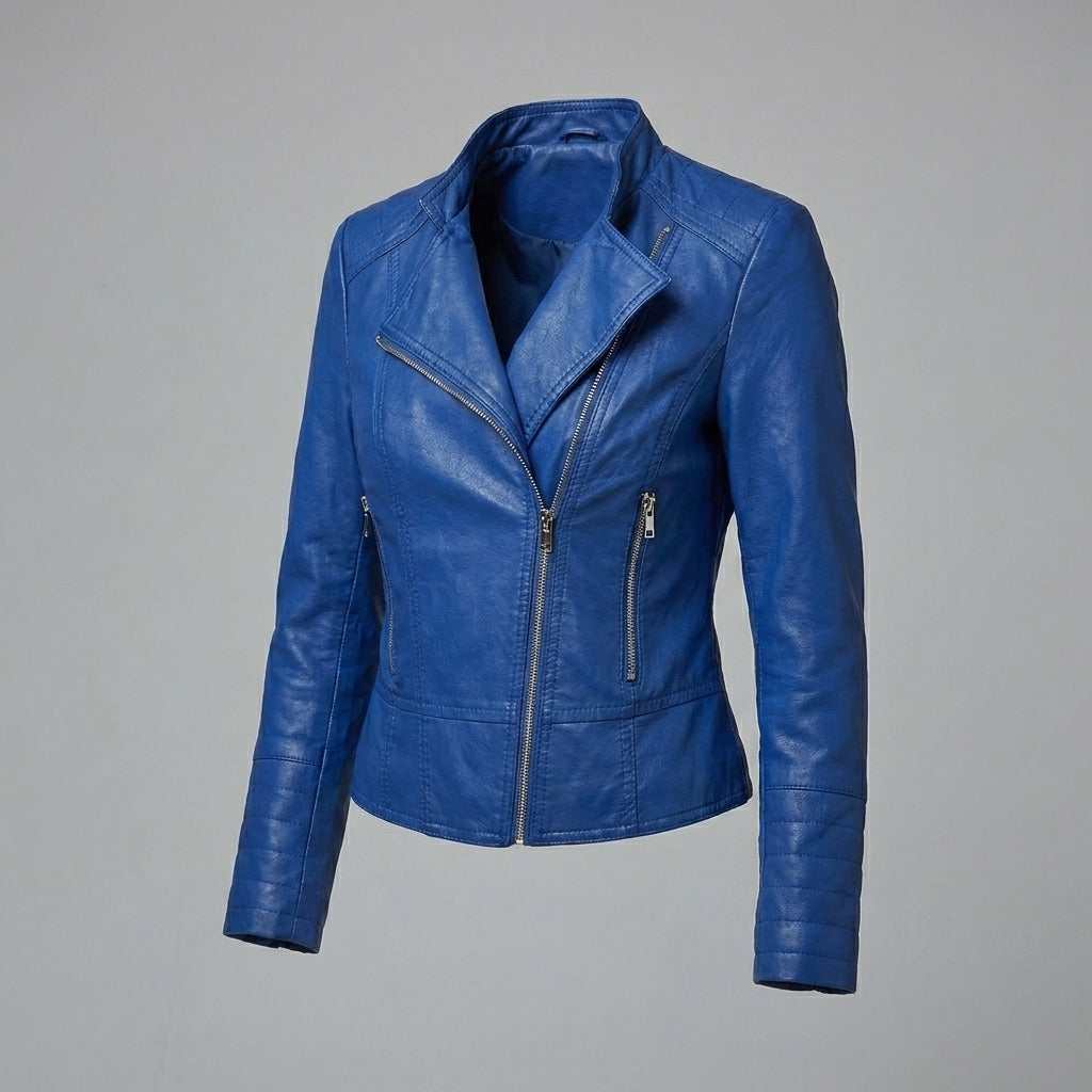 Women’s Royal Blue Classic Biker Leather Jacket
