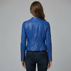 Women’s Royal Blue Classic Biker Leather Jacket