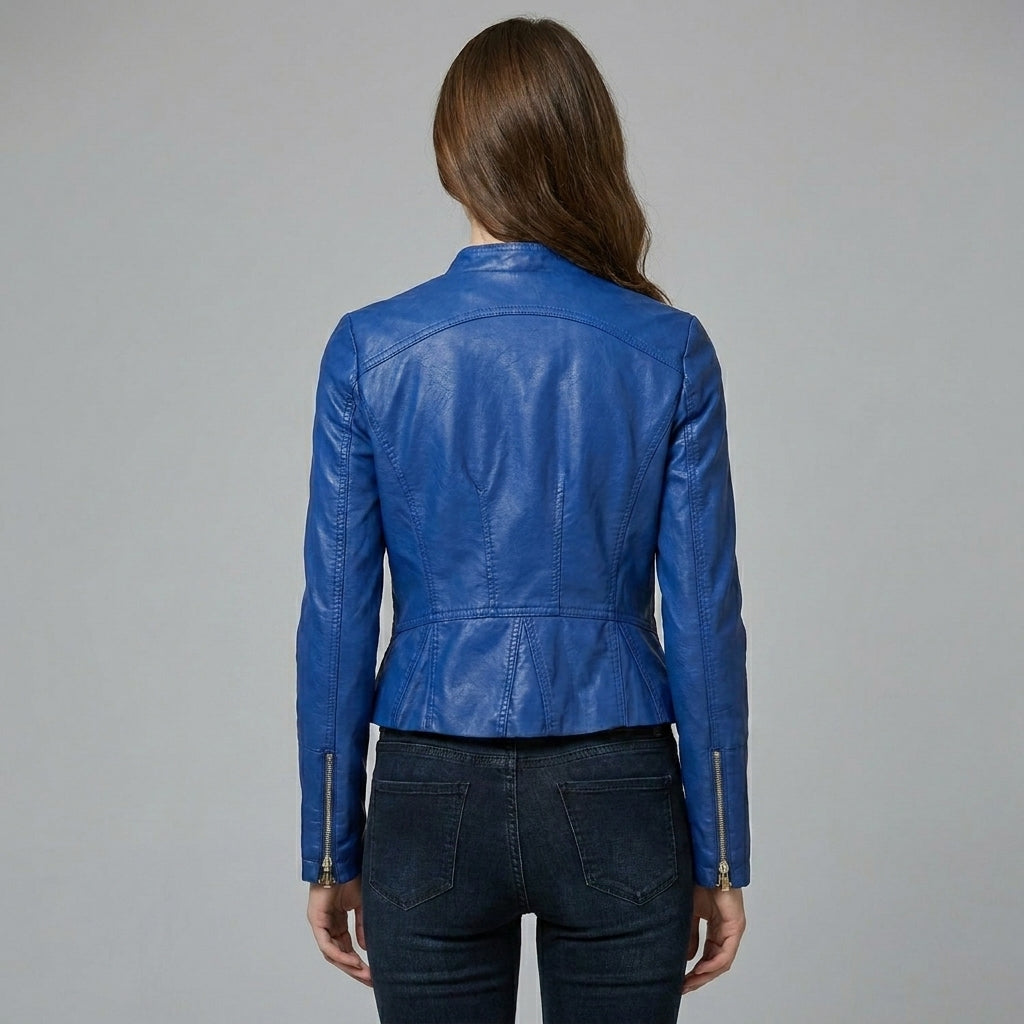 Women’s Royal Blue Classic Biker Leather Jacket