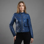 Women’s Royal Blue Leather Bomber Jacket
