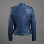Women’s Royal Blue Leather Bomber Jacket