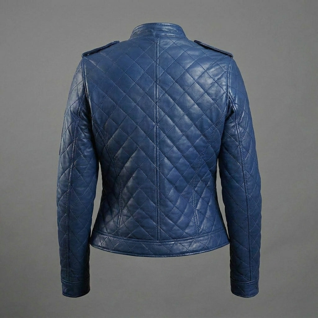 Women’s Royal Blue Leather Bomber Jacket