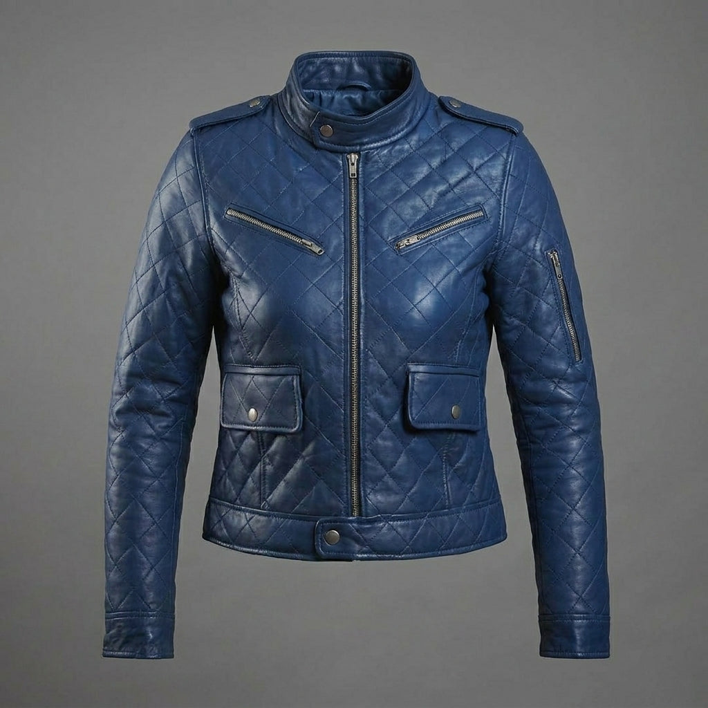Women’s Royal Blue Leather Bomber Jacket