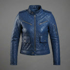 Women’s Royal Blue Leather Bomber Jacket