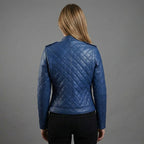 Women’s Royal Blue Leather Bomber Jacket