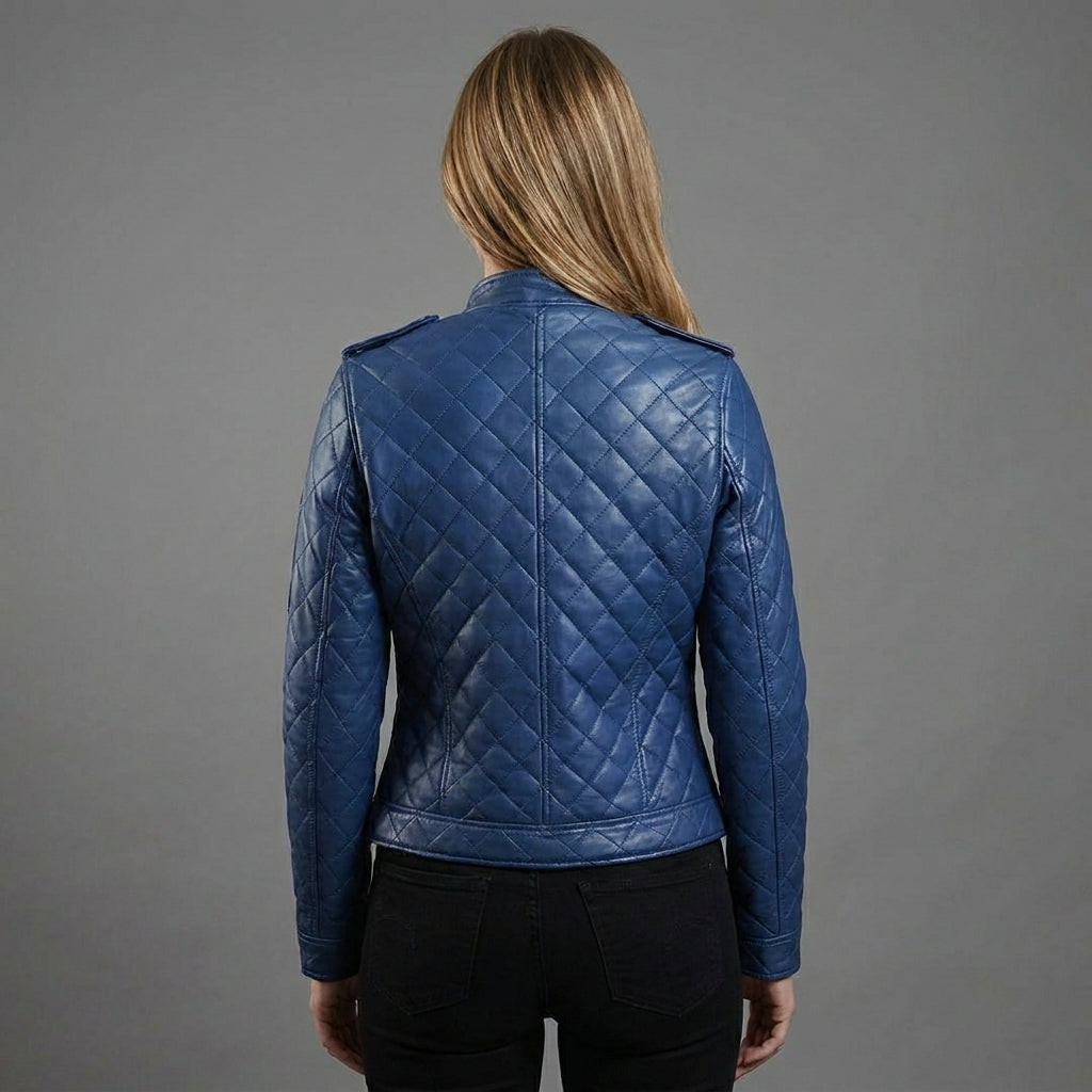 Women’s Royal Blue Leather Bomber Jacket