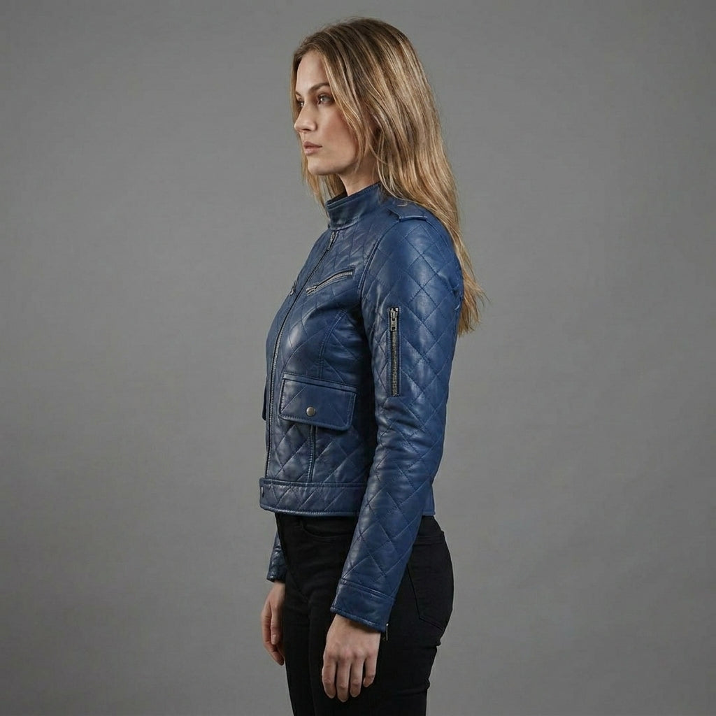 Women’s Royal Blue Leather Bomber Jacket