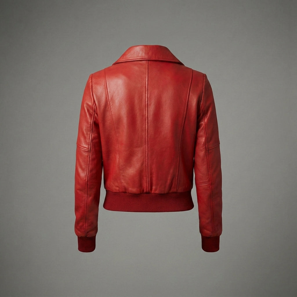 Women’s Ruby Red Leather Bomber Jacket