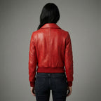 Women’s Ruby Red Leather Bomber Jacket