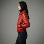 Women’s Ruby Red Leather Bomber Jacket