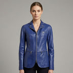 Women’s Sapphire Blue Leather Blazer Jacket