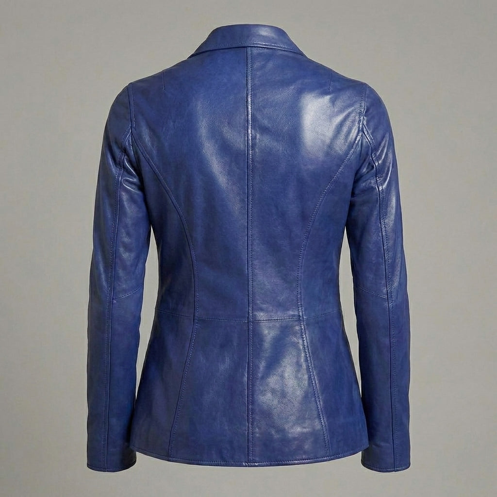 Women’s Sapphire Blue Leather Blazer Jacket