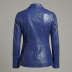 Women’s Sapphire Blue Leather Blazer Jacket