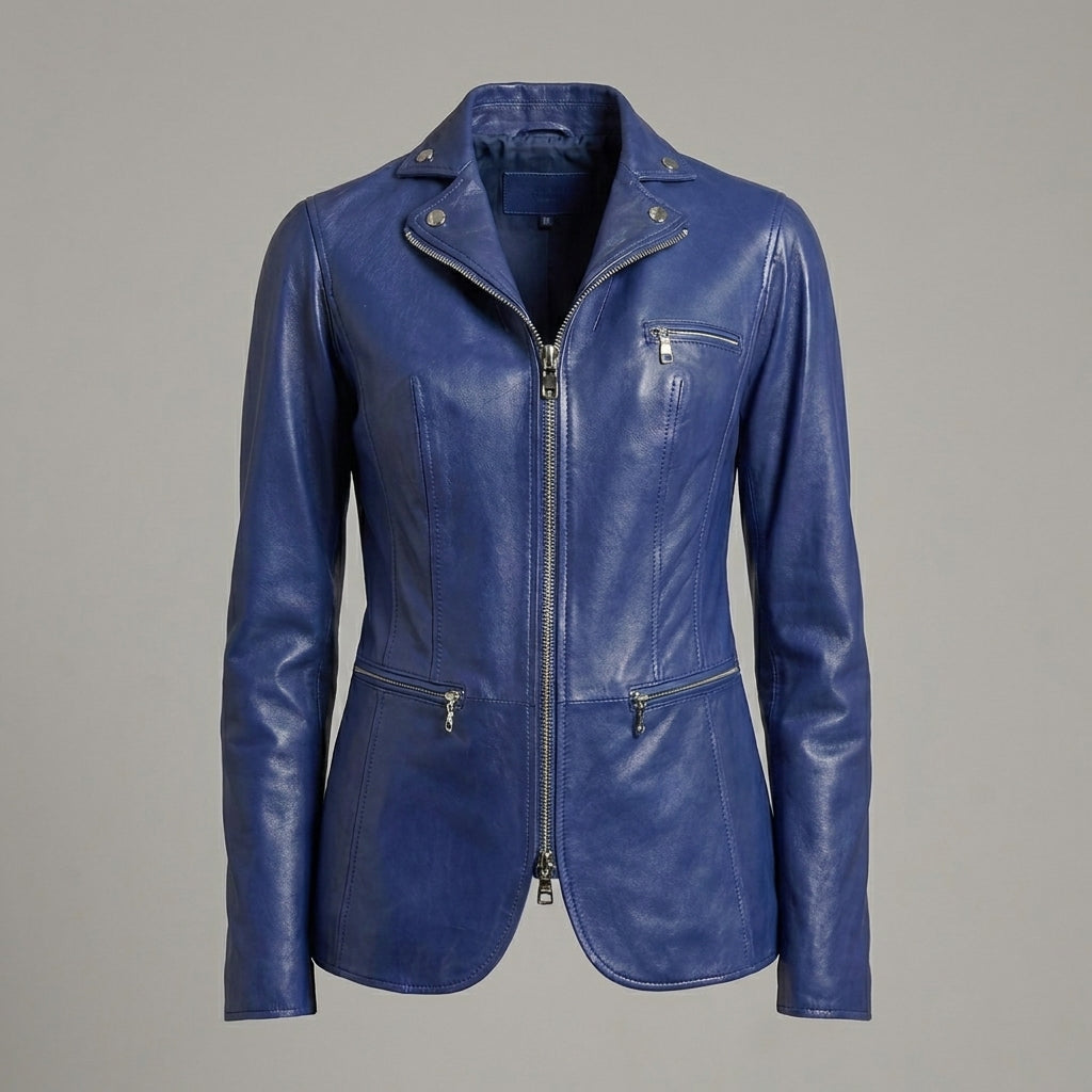 Women’s Sapphire Blue Leather Blazer Jacket