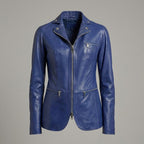 Women’s Sapphire Blue Leather Blazer Jacket