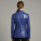 Women’s Sapphire Blue Leather Blazer Jacket
