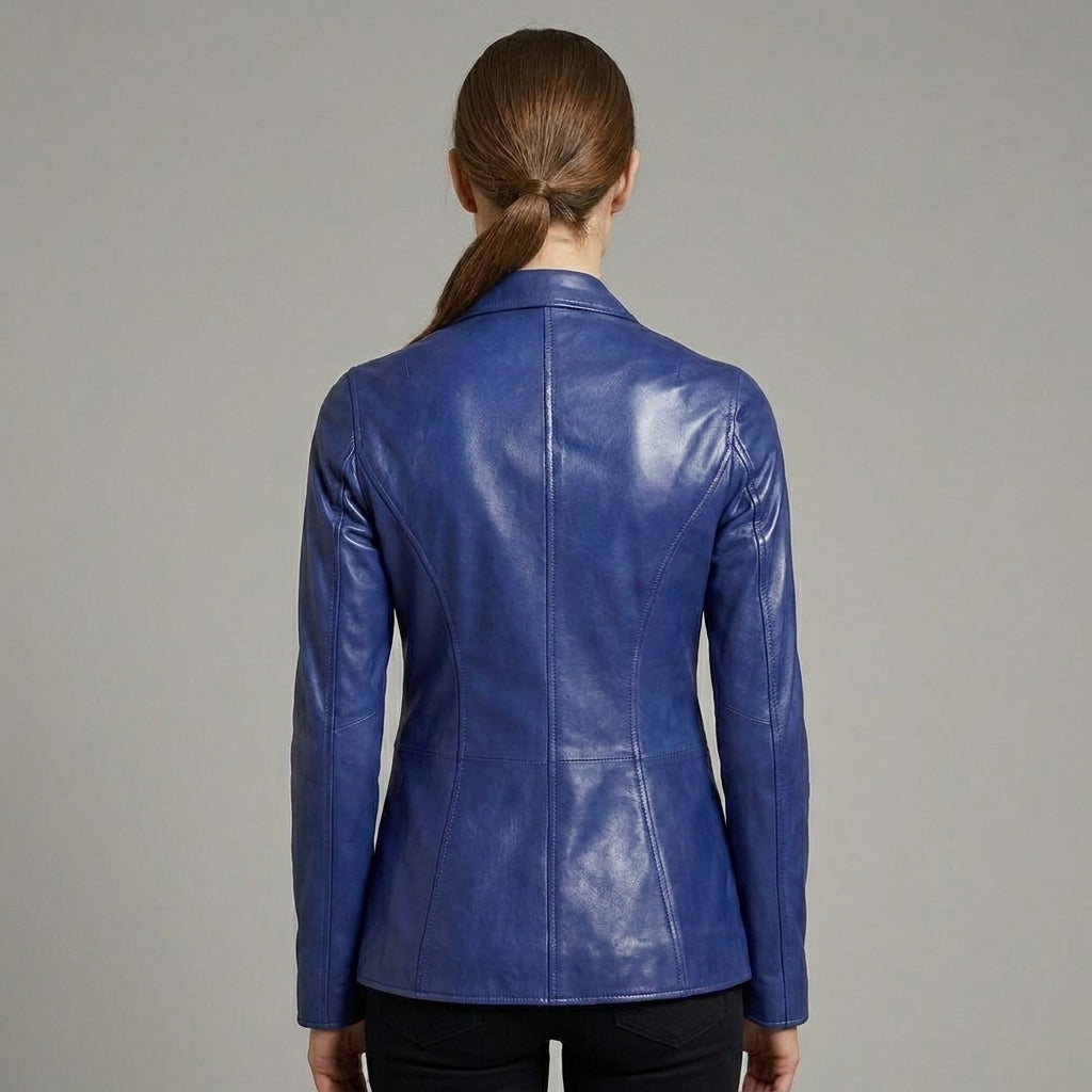 Women’s Sapphire Blue Leather Blazer Jacket