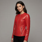 Women’s Scarlet Elegance Collarless Leather Blazer Jacket