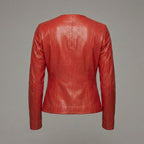Women’s Scarlet Elegance Collarless Leather Blazer Jacket