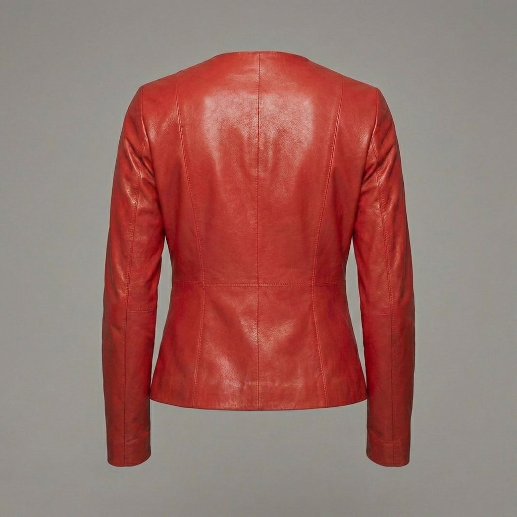 Women’s Scarlet Elegance Collarless Leather Blazer Jacket