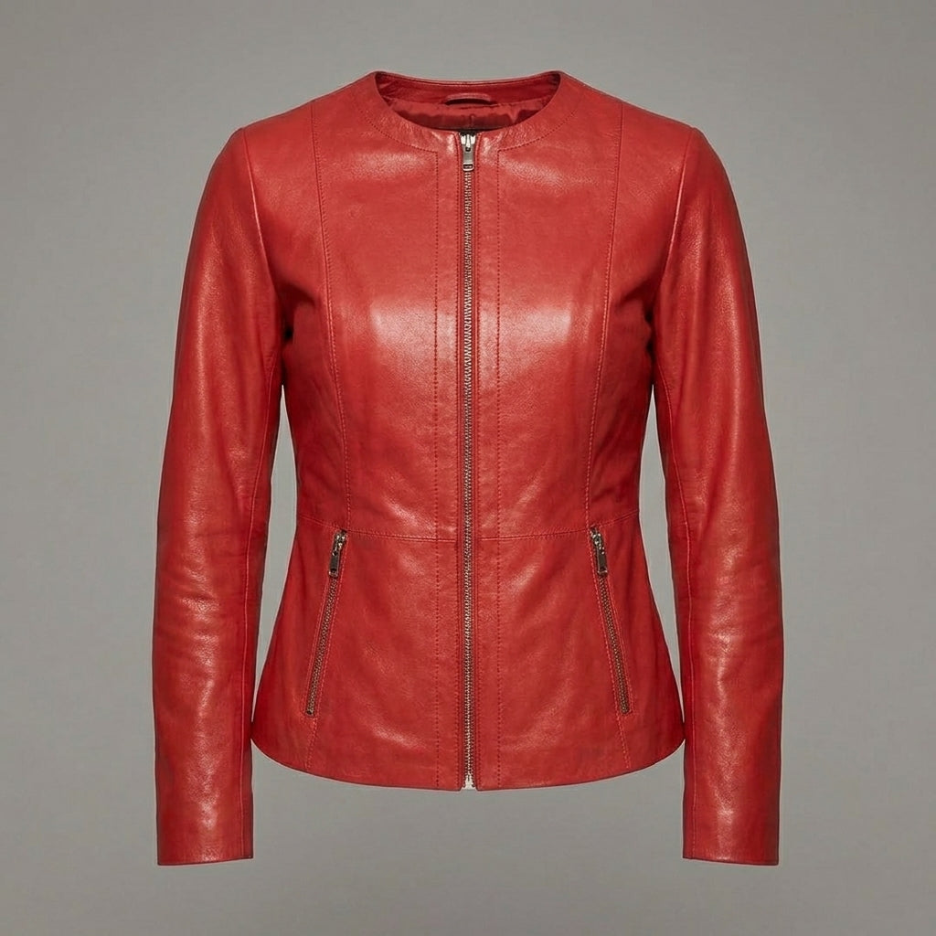 Women’s Scarlet Elegance Collarless Leather Blazer Jacket