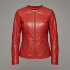 Women’s Scarlet Elegance Collarless Leather Blazer Jacket