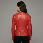 Women’s Scarlet Elegance Collarless Leather Blazer Jacket