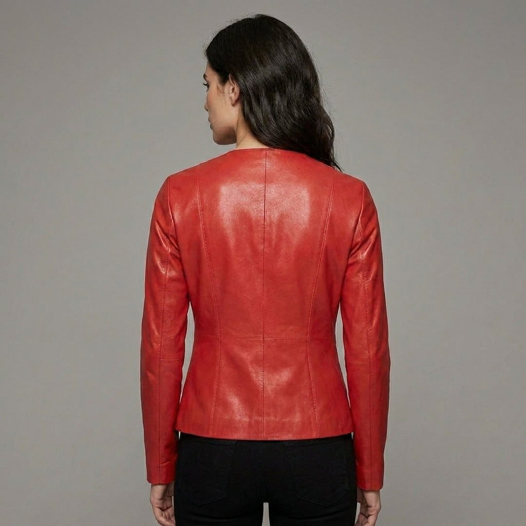 Women’s Scarlet Elegance Collarless Leather Blazer Jacket