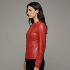 Women’s Scarlet Elegance Collarless Leather Blazer Jacket