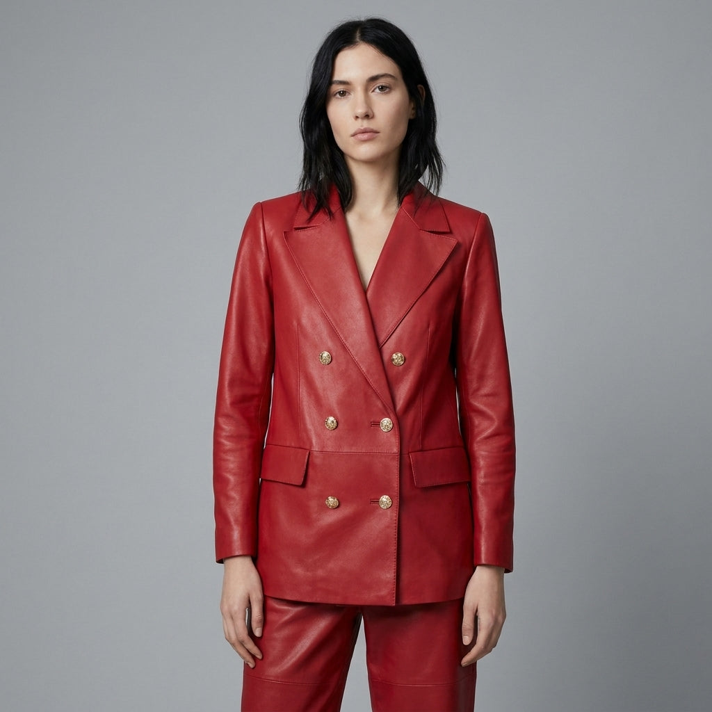 Women’s Scarlet Luxe Lambskin Leather Blazer Jacket