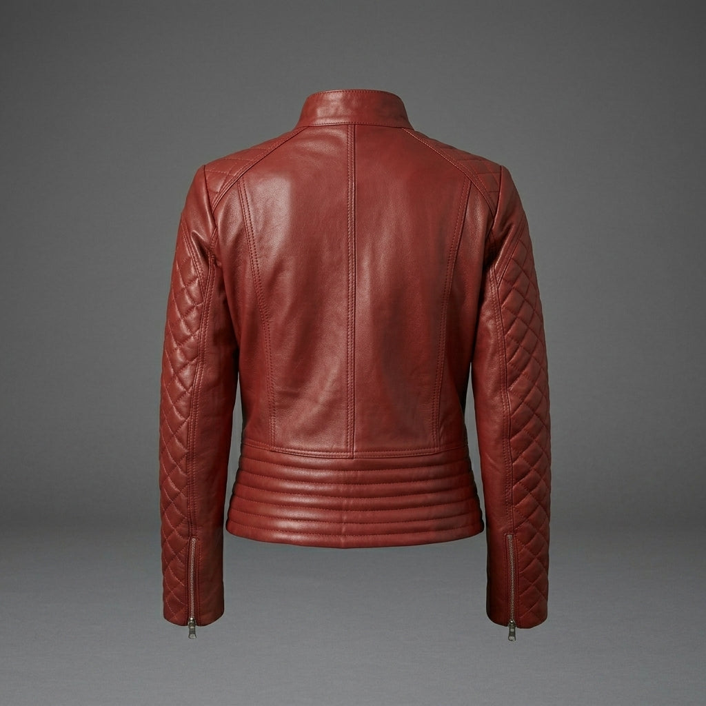 Women's Scarlet Quilted Biker Leather Jacket