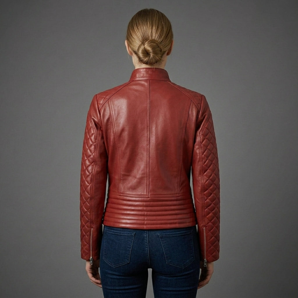 Women's Scarlet Quilted Biker Leather Jacket