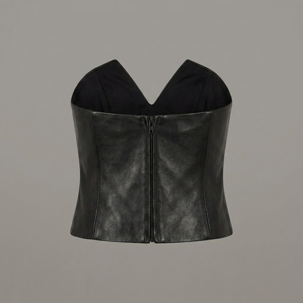 Women’s Sculpted Leather Bustier Corset Top