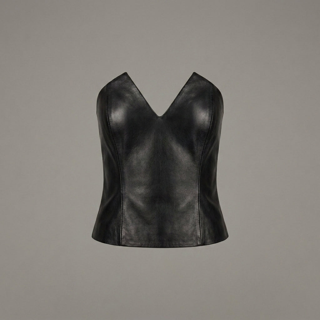 Women’s Sculpted Leather Bustier Corset Top