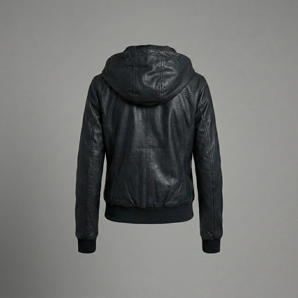 Women’s Shadow Hooded Leather Bomber Jacket