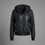 Women’s Shadow Hooded Leather Bomber Jacket