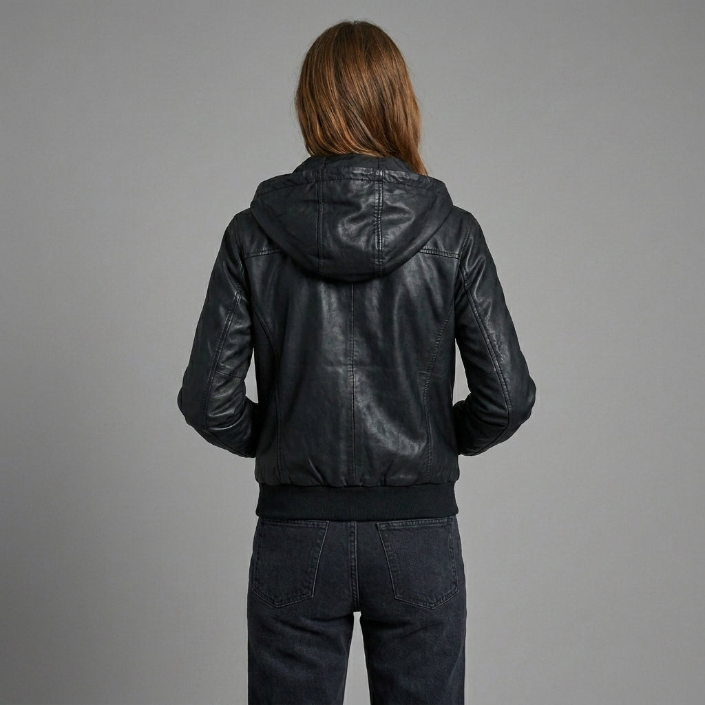 Women’s Shadow Hooded Leather Bomber Jacket