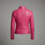 Women’s Shocking Pink Leather Biker Moto Jacket