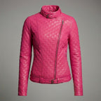 Women’s Shocking Pink Leather Biker Moto Jacket