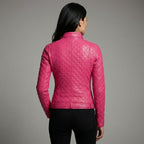 Women’s Shocking Pink Leather Biker Moto Jacket
