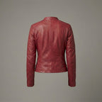 Women’s Slim Fit Red Leather Moto Biker Jacket