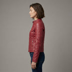 Women’s Slim Fit Red Leather Moto Biker Jacket