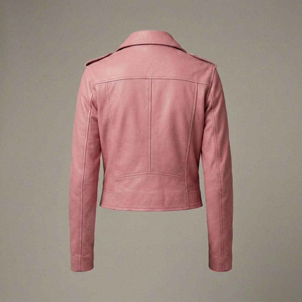 Women’s Stylish Pink Leather Biker Jacket