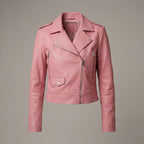 Women’s Stylish Pink Leather Biker Jacket